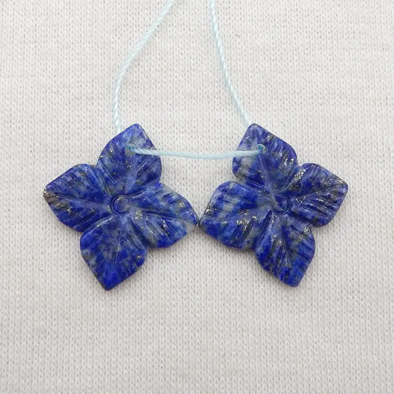 New 2023 Natural Stone Lapis Lazuli Handcarved Flower Beauty Jewelry Women Earrings Accessories 19x18x2mm 2g