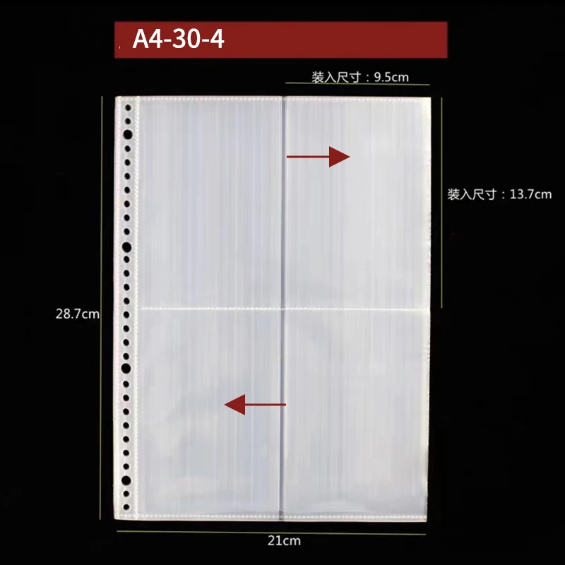 A4 Transparent Plastic Punched Pocket Folder Filing Loose Leaf 30 Holes Document Sheet Protectors Binder Bag Clear Sleeves 10pcs file folder file holder