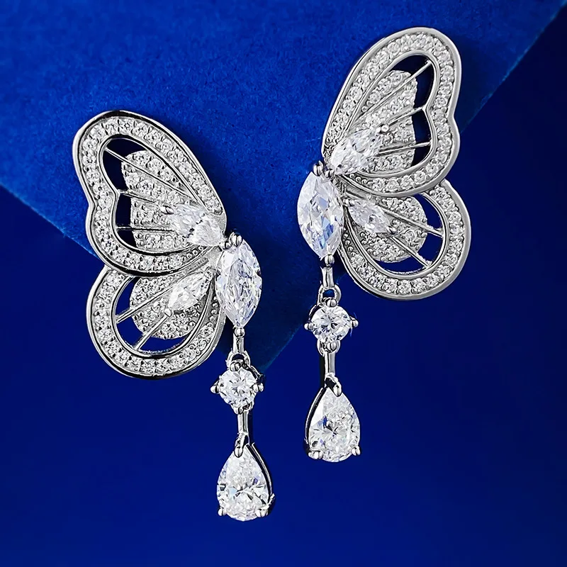 

Изысканные женские серьги-Бабочки из серебра S925 пробы, корейский выпуск, огромная атмосфера, серьги с бриллиантами, роскошные серьги