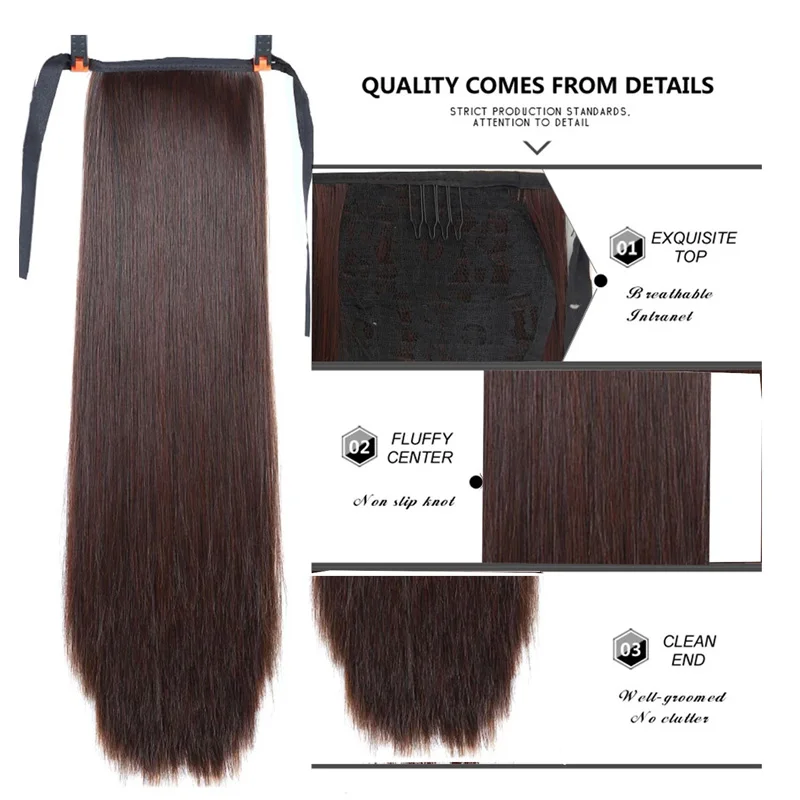 H&STAR 85CM Long Synthetic Straight Clip In  Ponytail Black False Hair  Hairpiece With Hairpins Hair Extensions For Womens