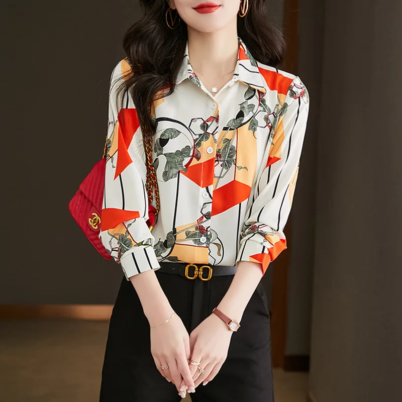 Korean Version Chiffon Shirt for Women, Long-Sleeved Blouses for Girls, Elastic Top, Summer Fashion, 3 Colors, New, 2023
