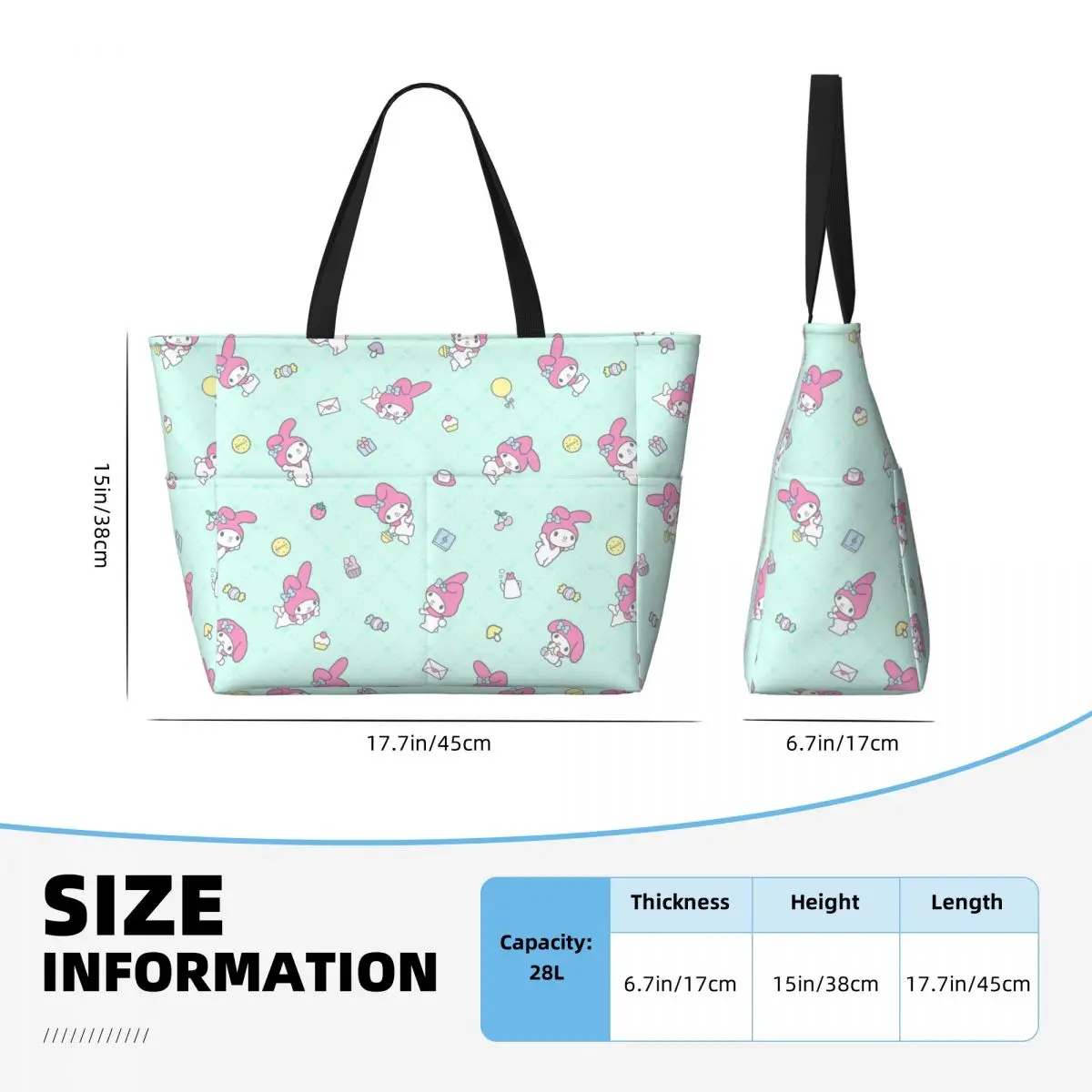 Sanrio My Melody Large Beach Tote Bag Women Waterproof My Sweet Tote Bags for Grocery 5