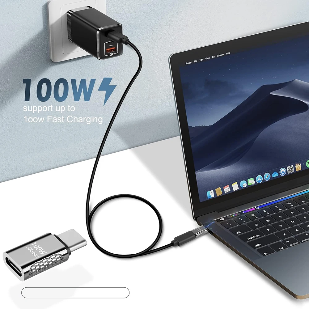 타입 C OTG 어댑터 100W 20Gbps 고속 데이터 전송 컨버터 USB C(수) - USB C(암) 커넥터 (휴대폰, 노트북, 태블릿용)
