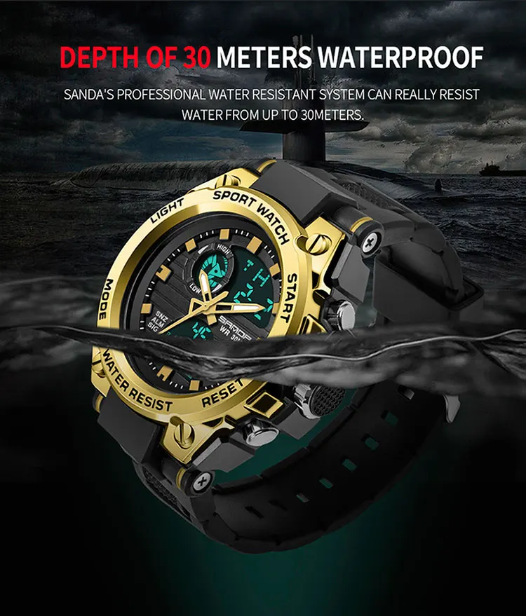 Sanda top luxus uhren männer militär armee herren uhr wasserdichte sport armbanduhr dual display uhr männlich relogio mascumino – Detail 12