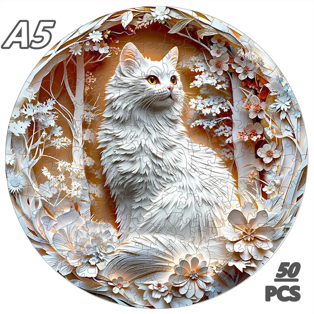 Cat A3 A4 A5 Wooden Puzzle for Adults Children Toys Wood DIY Crafts Round Shaped Holiday Gift Building Blocks Home Decorate 6