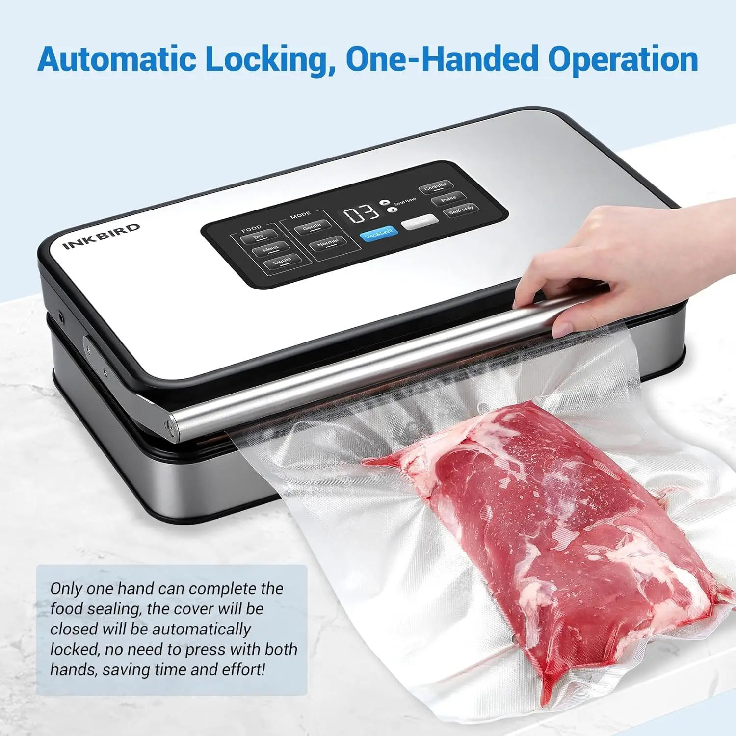 Food Vacuum Sealer, 160 Watts Pro Vacuum Machine with Double Pump, Food Sealer Preservation Dry/Moist/Liquid, Roll Storage and C