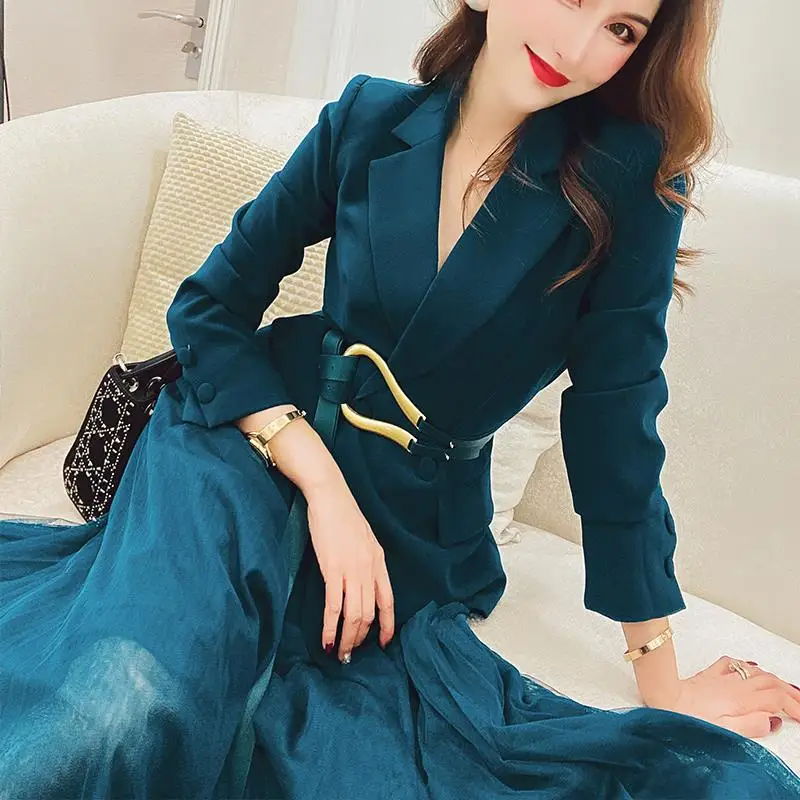 Women's Casual Blazers Set 20224 Spring New Fashion Vintage Suit Jacket Mesh Skirt Two-piece Korean Elegant Professional Suits women s fashion suit jacket dress two piece set 2023 spring autumn new korean elegant blazers floral mesh midi skirt suits