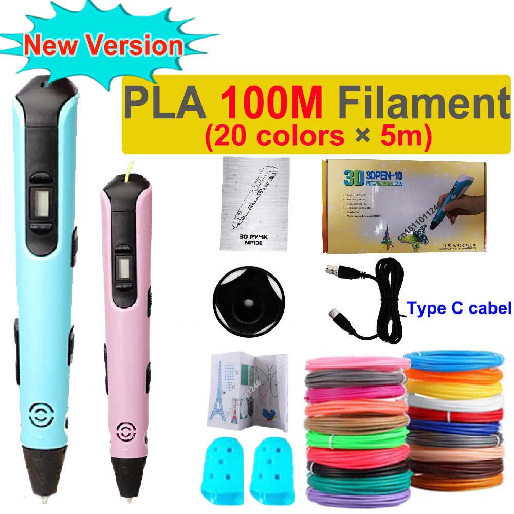3D Printing Pen LCD Display Screen 1.75mm ABS/PLA 0.7mm Diameter Material Kids DIY Drawing Pen Christmas Birthday Gifts 3d printing pen