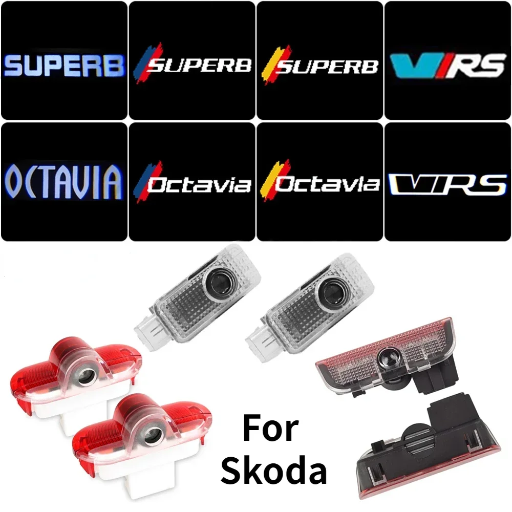 

2X Logo Projector Ghost Shadow Lamp Door Welcome Lights For Skoda Octavia A5 Superb old Febia Roomster car led Auto Accessories