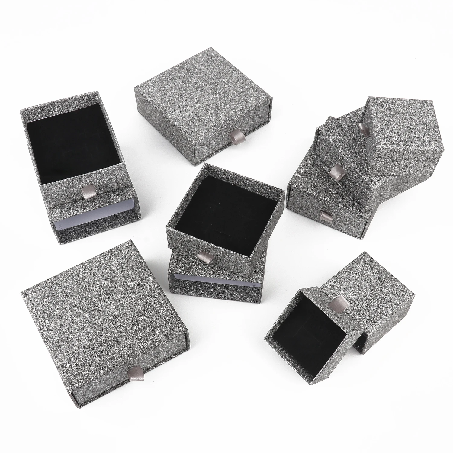 1PCS Shiny Silver Color Kraft Paper Gift Packing Box Ring Earring Necklace Bracelet Storage Box Wedding Party Drawer Display