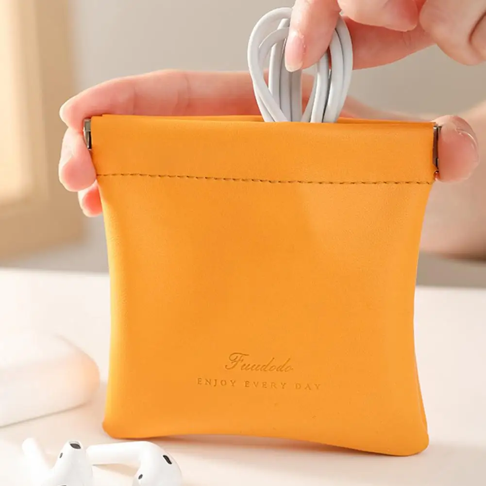 Automatic Closing Storage Pouch Leather Cable Organizer Bag Sealing Coins Keys Organizer Bag Jewelry Earphone Lipstick Pouch