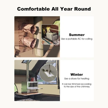 Army Green Waterproof Windproof Inflatable Tent for Camping,4 Season Air Glamping Tent House with Chimney Opening,AC Vent 4