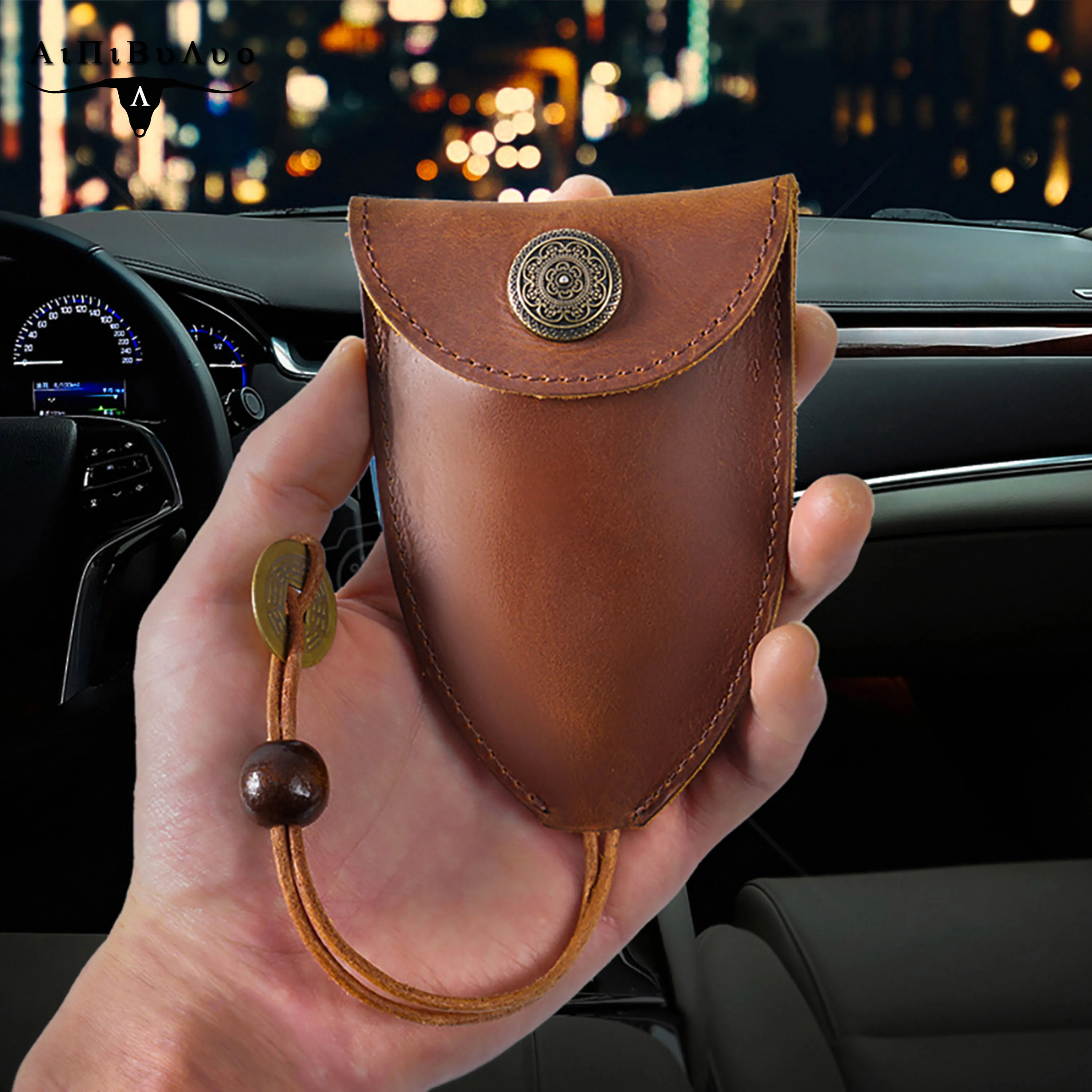 

New arrivals genuine leather car key holder high quality housekeeper vintage key chain hook ring key holder pocket key organizer