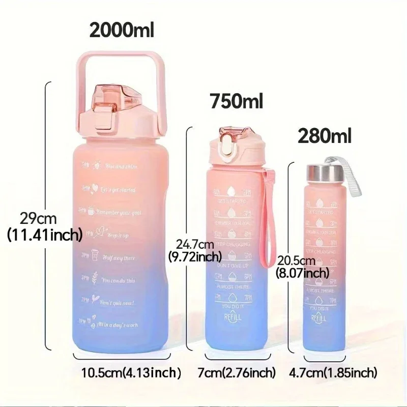 3 PCS Sports Water Bottle with Time Marker Leak-proof Cup Motivational Portable Water bottle for Outdoor Sport Fitness BPA Free