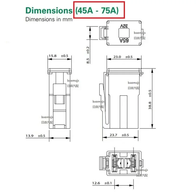 45A 65A 75A FUSE FOR excavator digger HITACHI/KOMTSU/KOBELCO/SUMITOMO/CASE/KATO excavator digger fuse
