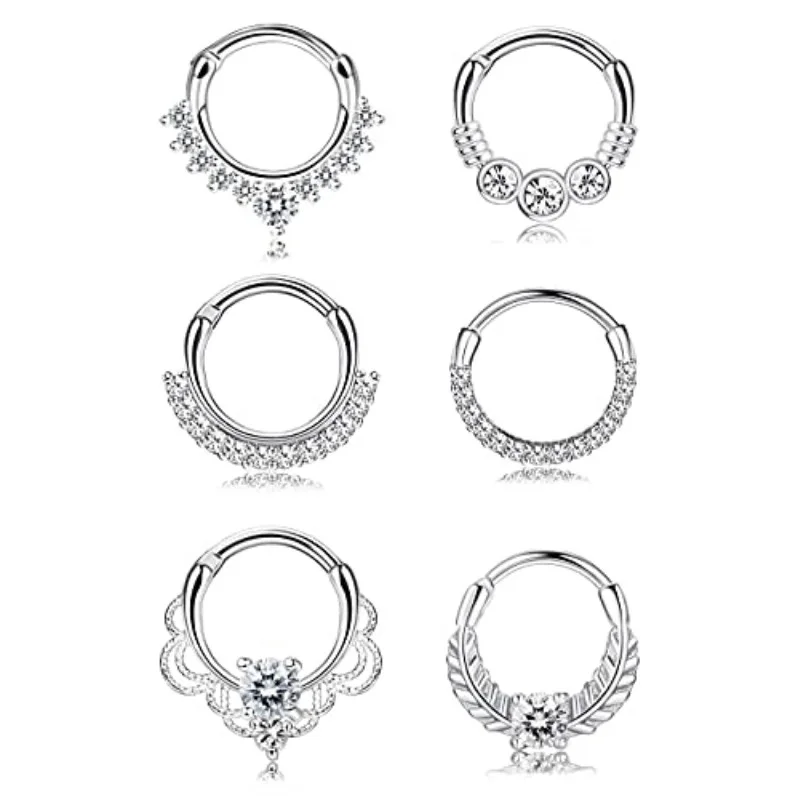 6Pcs16GSeptumNoseRingsSeptumClicker316LStainlessSteelNose