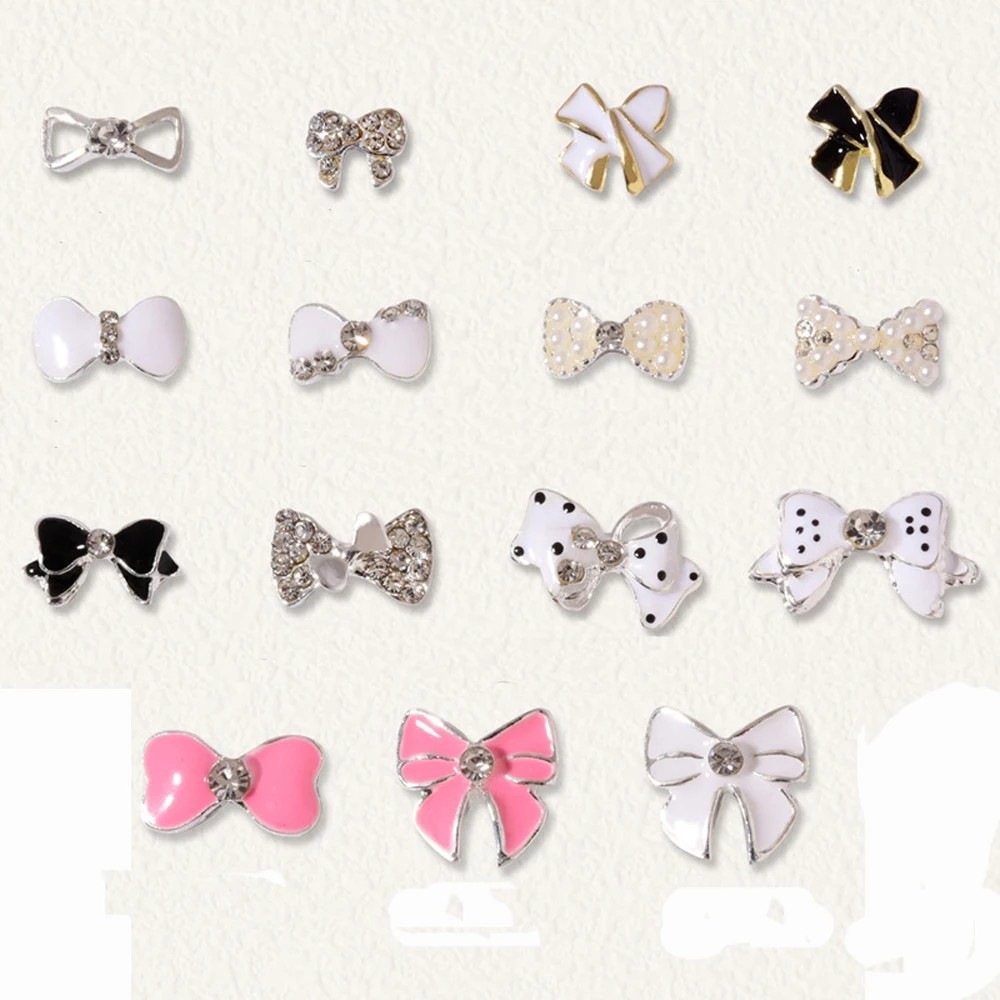 

10pcs Alloy Bowknot Design Nail Art Charm 3D Diamond Pearl Bows Nail Rhinestones Jewelry Kawaii Fashion Manicure Accessories