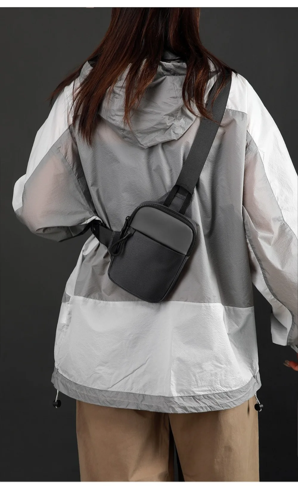 Lässige Oxford-Herren-Brusttasche, schwarzer Reißverschluss, Sport-Handytasche, leichte Reisetasche mit großer Kapazität – Detail 7