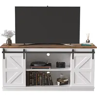 TV Stand for 65 Inch TV, Entertainment Center with Storage Cabinets and Sliding Barn Doors, Mid Century Modern, Customized 2