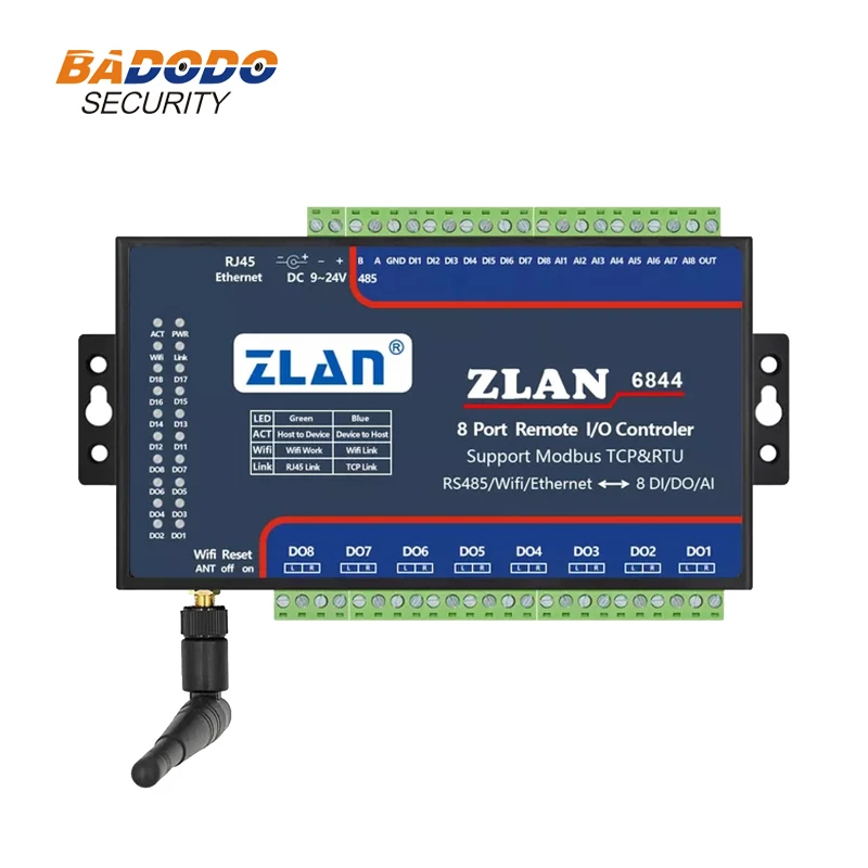 ZLAN6844 8 Channel Port Remote I/O Controller RS485 Ethernet WiFi To 8 Digital Input Output Support Modbus TCP RTU