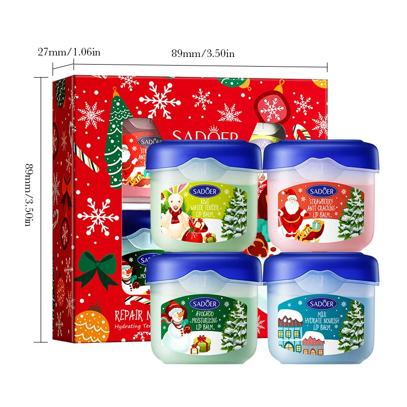 Christmas Lip Balm Moisturizing Lipstick Base Moisturizer Makeup Natural Plant Anti-Cracking Lip Skin Care Lip Balm Set Gift Box 5