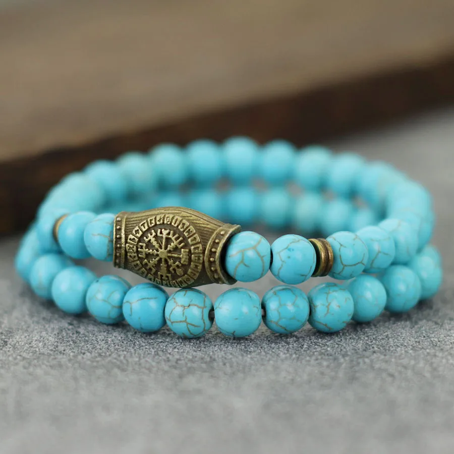 Retro Viking Hematite Stone Healing Bracelet Set for Men