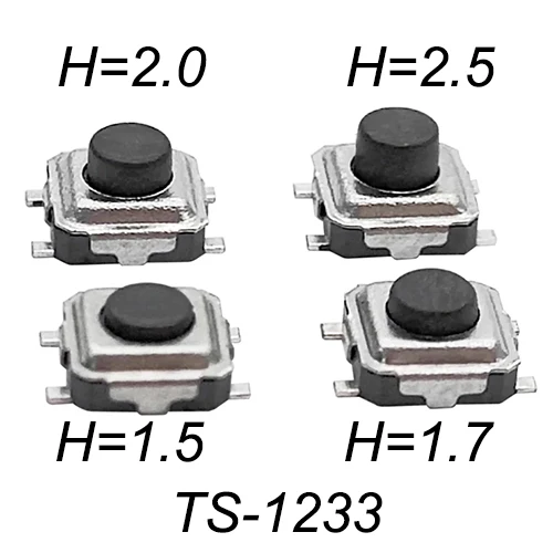 50Pcs Super Tiny Tattile Interruttore A Pulsante Pulsante Del Telefono Smd Micro Interruttore Momentaneo 3 X3X1.5/1.7/2/2.5Mm Montaggio Pcb Nero