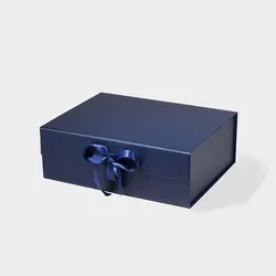 Elegant Black and White Magnetic Closure Luxury Gift Boxes, Deep A4 Size - 33x25.5x11.5cm (Navy Blue Ribbon)
