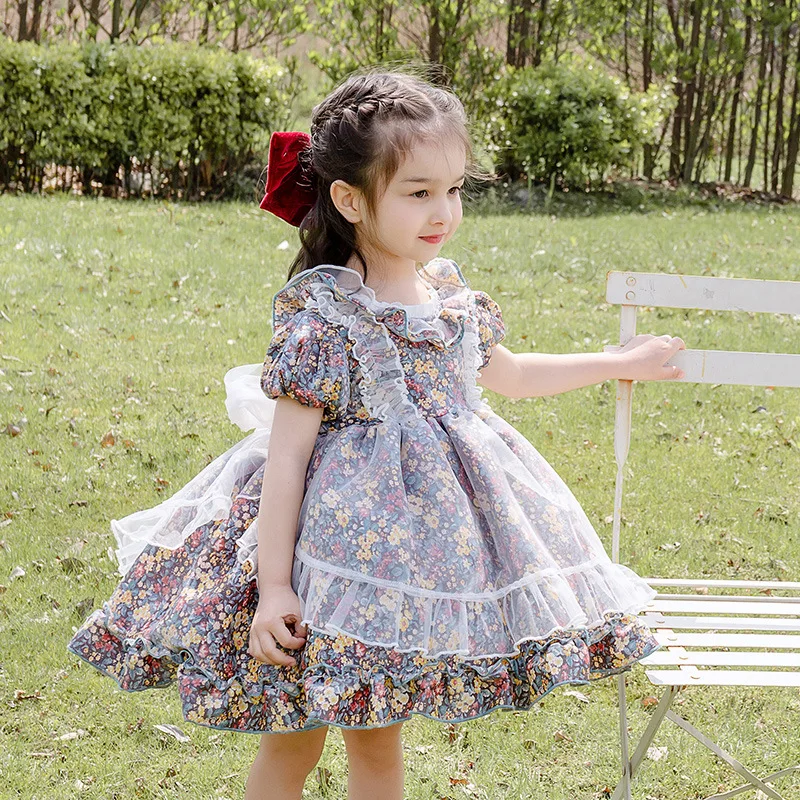 

Summer Dress for Girls Baby Short Sleeve Wedding Dress Girl Floral Ball Gown Lolita Princess Party Vestidos Costume for Girls