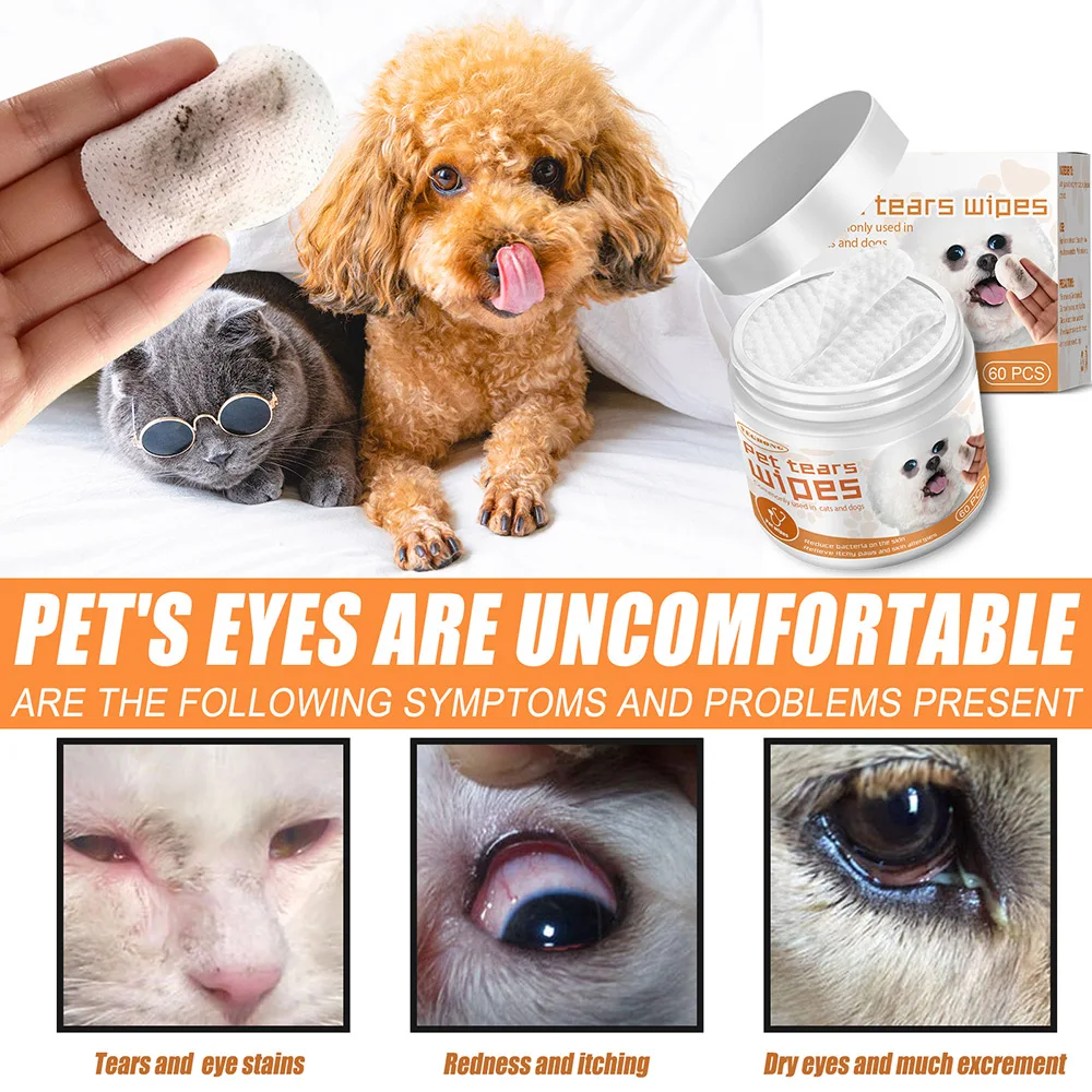 Pet Cleaning Wipes 60pcs/set Eye Wet Wipes Universal Disposable Non-woven Wet Towels Ear Stain Remover Dog Cat Wipes Grooming Tools Pet Accessories