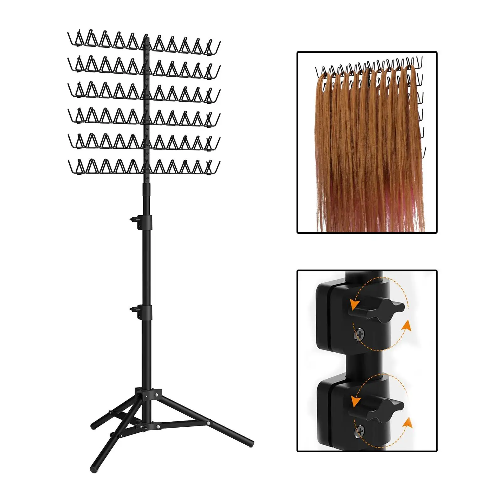 

Hair Braiding Rack Double Sided Keep Neat and Tidy Carbon Steel Lightweight Height Adjustable 43.31 to 59.06 Inches Hair Stand