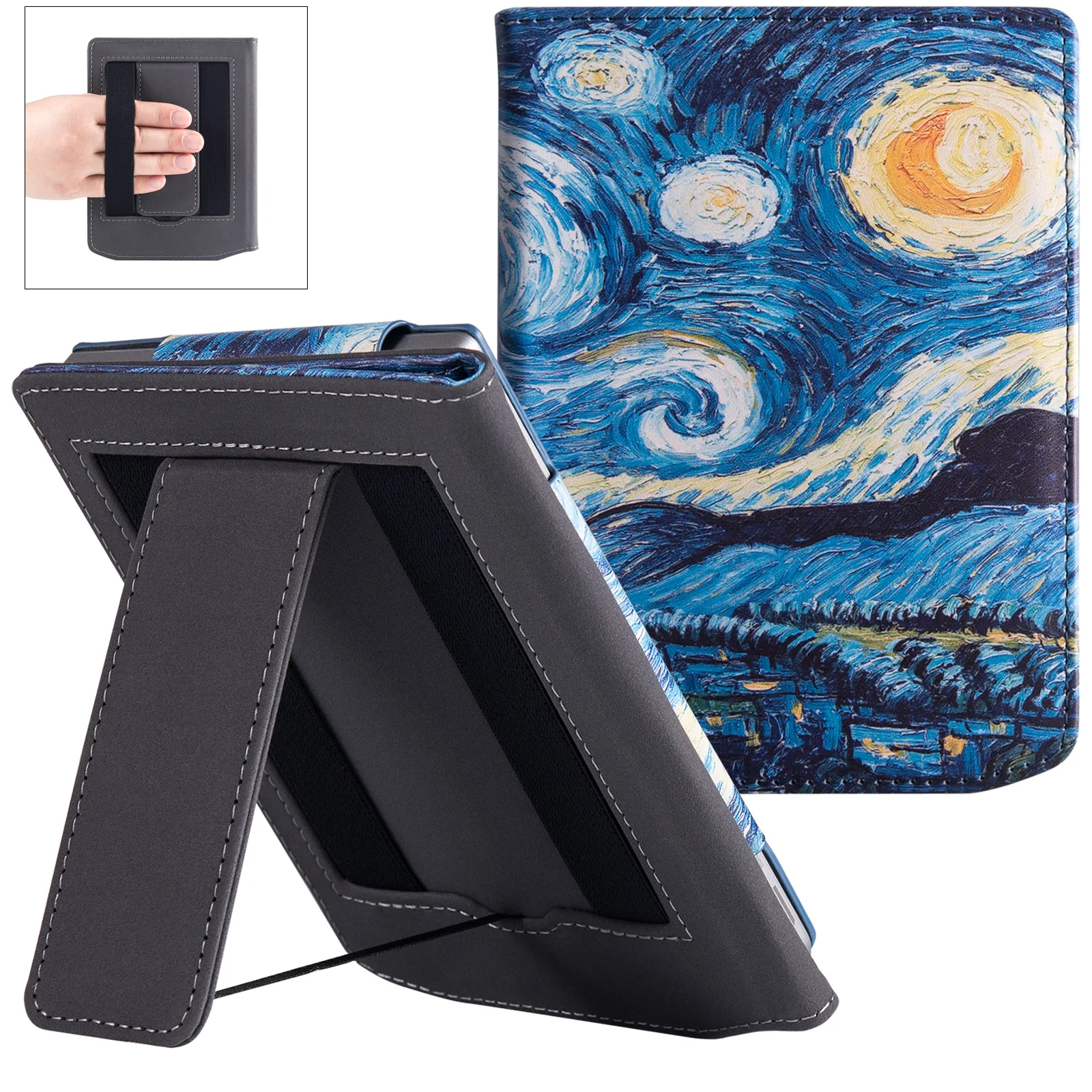 Leather Stand Case para Pocketbook Capa de Manga com Alças de Mão Auto Dormir And Wake 629 Verso 634 Pro Ereader pu