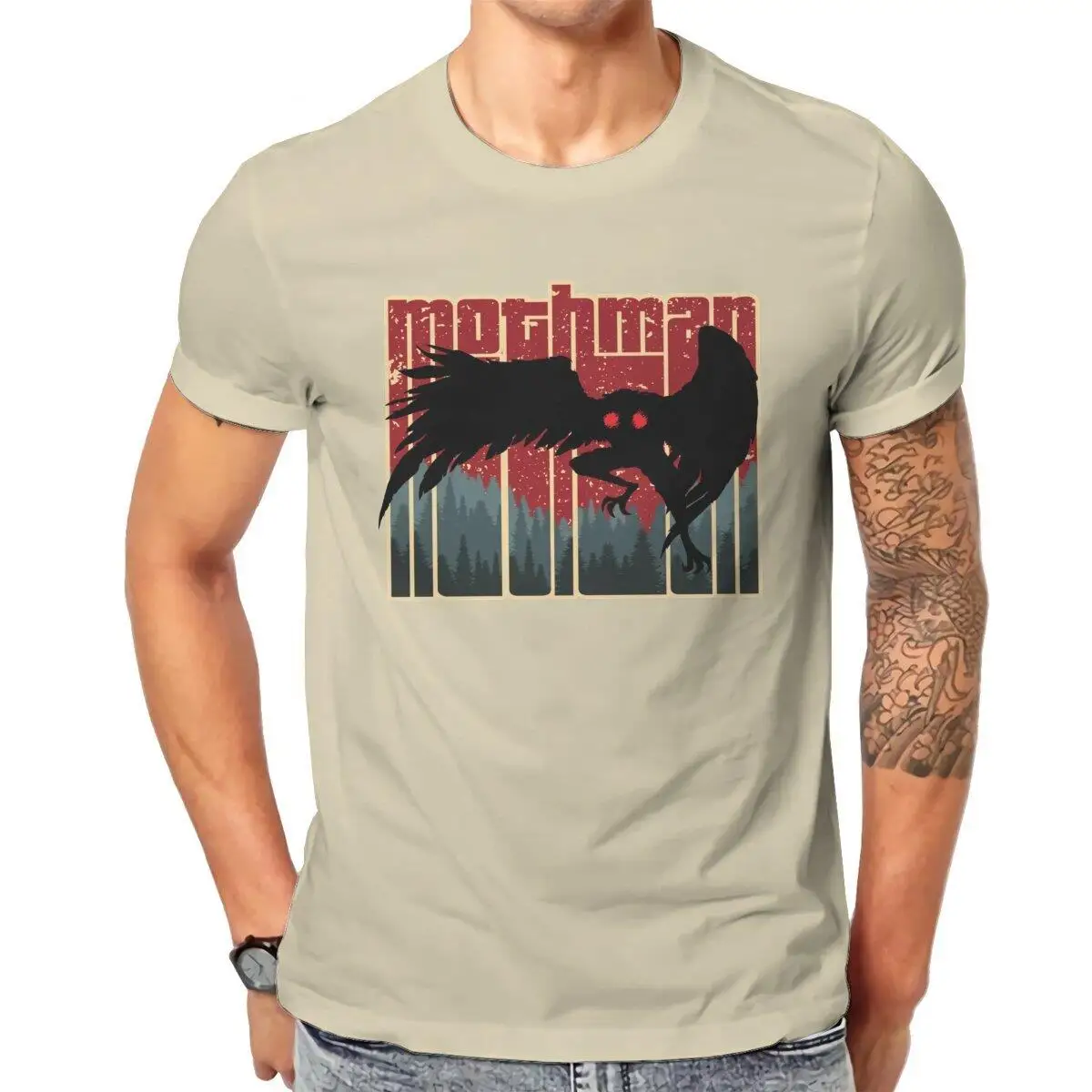 Men'S Retro Mothman Cryptid Cartoon T Shirts  Cotton Clothes Vintage Short Sleeve Round Neck Tees 6Xl T-Shirts