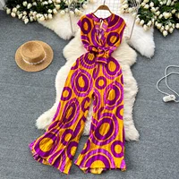 Summer Elegant Women Abstract Print Jumpsuit Chic Streetwear Wide Leg Romper Mujer V Neck Bodycon Sleeveless High Jumps - Image 4