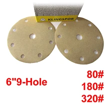 

6"9-Hole Dry Sandpaper Hook &Loop 80# 180 320# Grit Coarse Abrasive Paper Polish