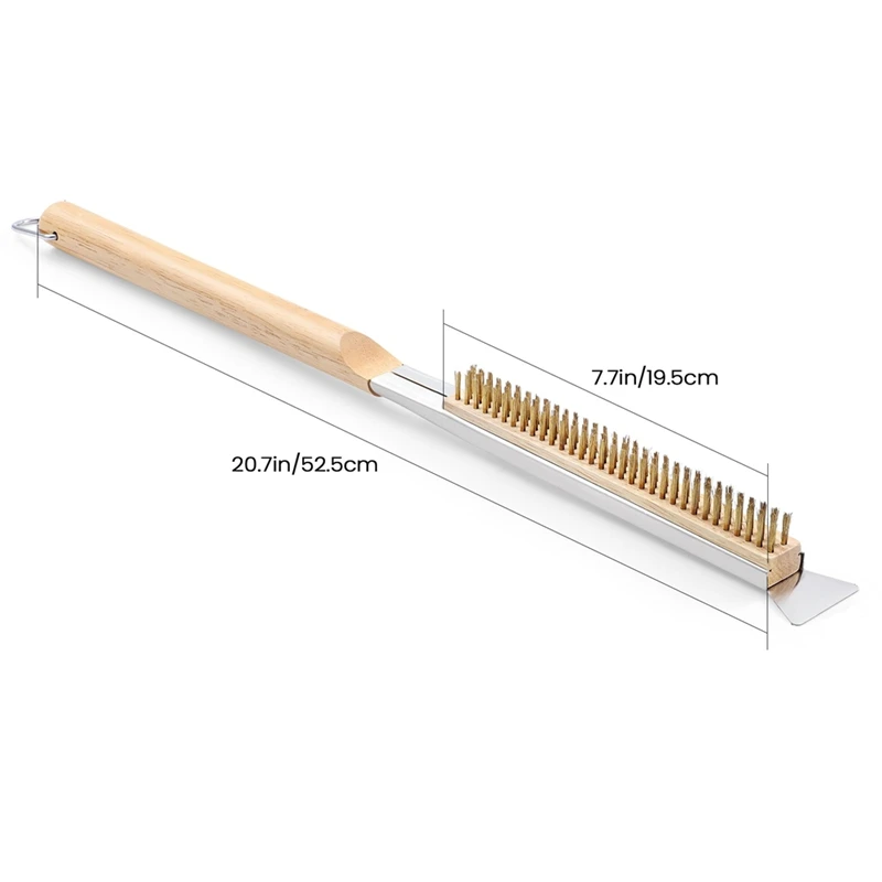 21Inch Pizza Oven Brush With Scrapers, Copper Wire Pizza Stone Cleaning Brush For BBQ Grill Cleaning-A97Q