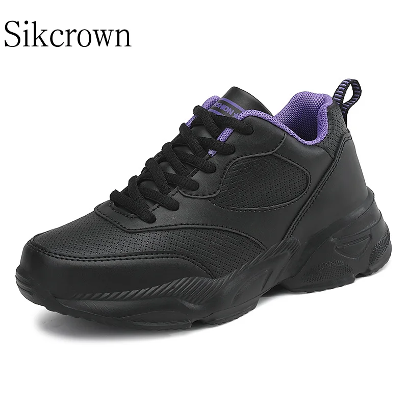 Comode Scarpe Sportive Da Donna In Pelle Nera Da Corsa Sneakers Da Donna Scarpe Da Passeggio All'Aperto Firmate Taglia 41 Suola Spessa
