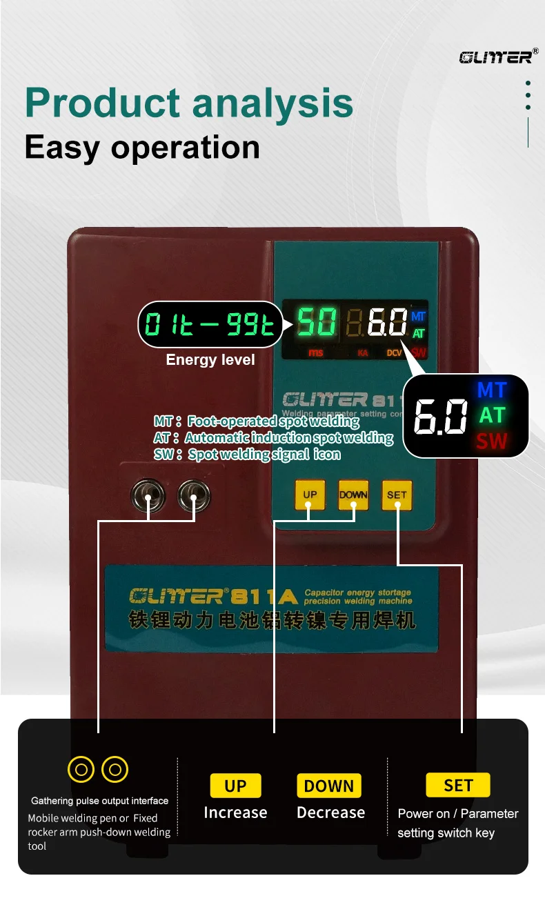 Glitter 811A Spot Welder Pulse Spot Welding Machine For Lithium Battery Pack With Remote Soldering 75A Pen Copper Equipment