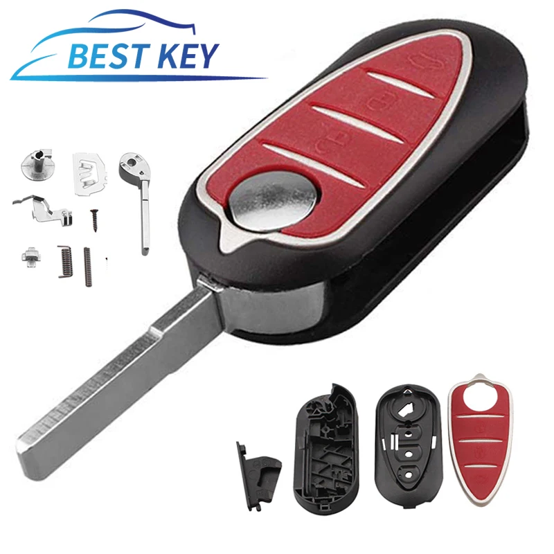 BEST KEY3 Buttons Remote Car Key Shell Fob Uncut Blade Fit Folding Flip Car Key Case Cover for Alfa Romeo Mito Giulietta 159 GTA