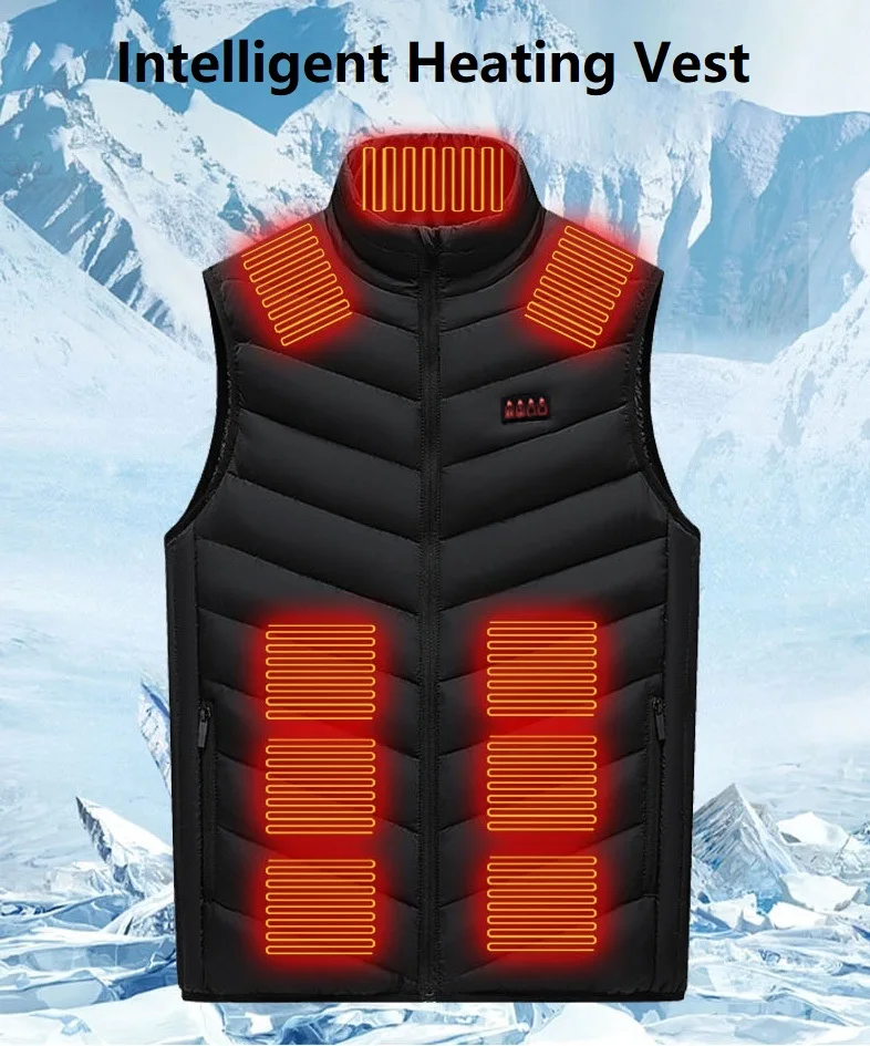 Description Picture 3 of item21 areas Heated Vest Jacket USB Men Winter Electric Heated Vest Thermal Waistcoat for Hunting Hiking Warm Hunting Jacket Hiking