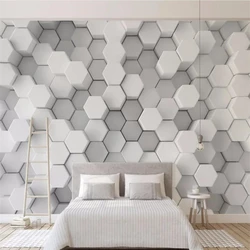 custom Papel De Parede 3D White geometric hexagons mosaic Photo Wallpaper Modern Bedding Room Sofa Backdrop Geometry wall paper
