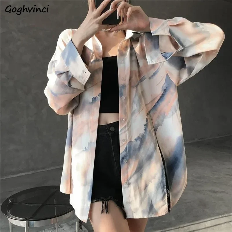 

Shirt Women Tie Dye Elegant Sexy New Design Ins Popular Spring Office Lady Korean Style Turn-down Collar All-match Harajuku Cozy