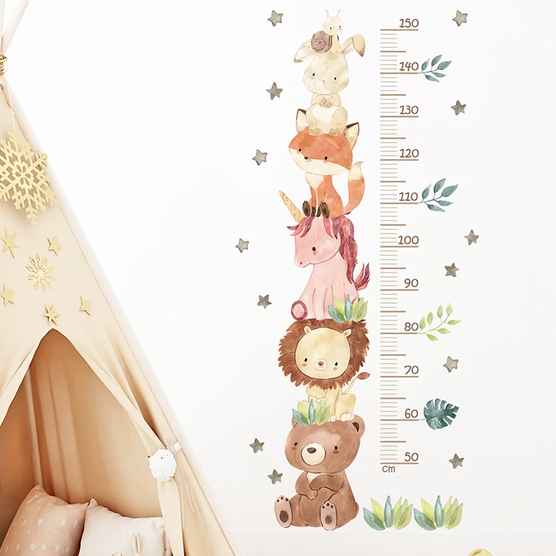 3Pcs Unicorn Animals Height Measurement Wall Stickers for Kids Room