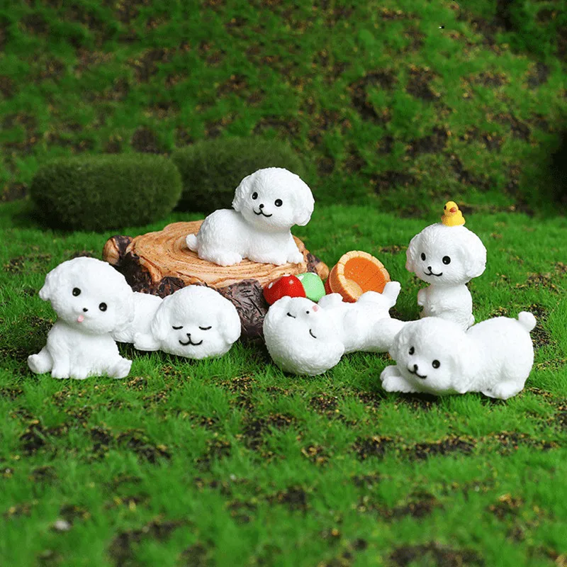Figurine Miniature Cute White Puppy Dog Micro Landscape Ornaments For Home Decorations Kawaii Animal Desktop Decoration