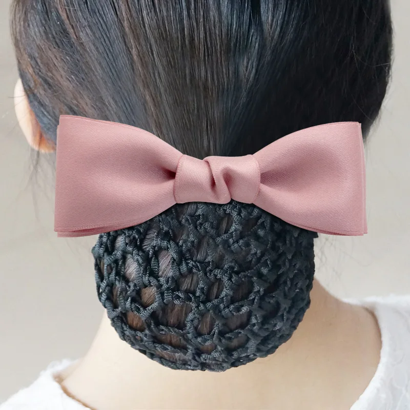 Boutique Office Women Hair Clip Simple Solid Bow Nets Ribbon Cloth Bun Staff Bowknot Girls Hairpins Snood Hair Accessories Girls white staff desk chair combination simple modern 46 people staff computer screen table office furniture