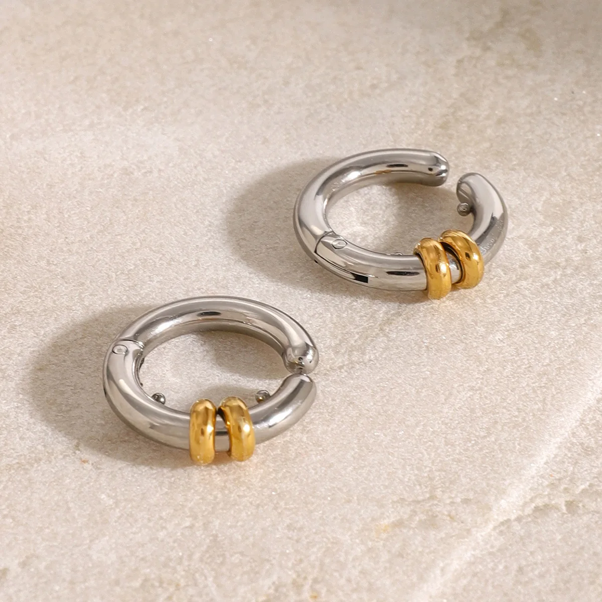 Gold&Silver Color Stainless Steel Geometric C-shaped Ear Clip for Unisex Anti Allergic Statement Earclips Hoop Earrings Jewelry