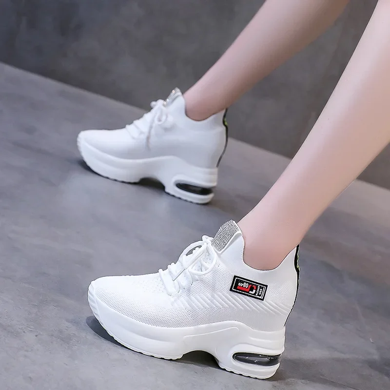 スニーカー [OPEN YY] YY VELCRO HIGH SNEAKERS - WHITE Summer Women Sneakers Mesh High Platform Trainers White