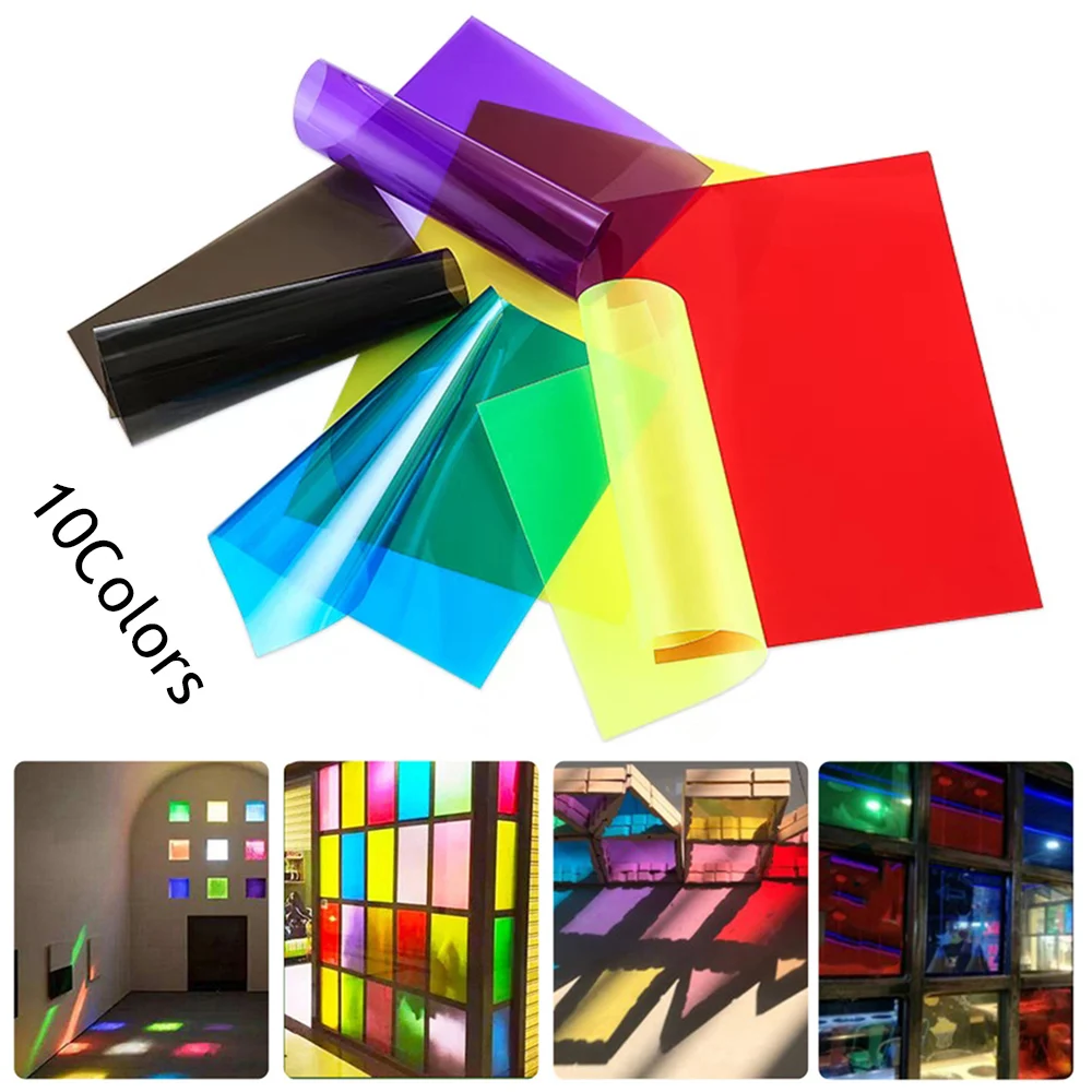 PVC Plastic Sheet 10pcs A4 Light Filter Gel Clear Film Transparent Color Waterproof Sheet Thickness Plastic Hard Sheet School DIY PVC Color