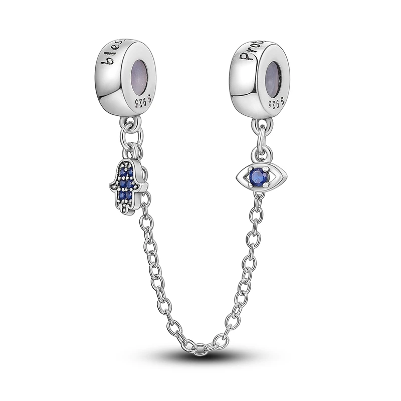 Silberne Sicherheitskette aus 925er Silber mit Herzband-Sicherheitskette, Charm-Perlen, passend für Original-Armbänder, DIY-Schmuck – Detail 5