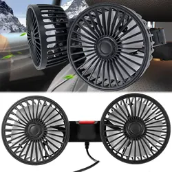 12V Car Cooling Fan with 360° Rotatable Dual Head Stepless Speed Regulation Rear Seat Air Fan Suitable for all vehicle models